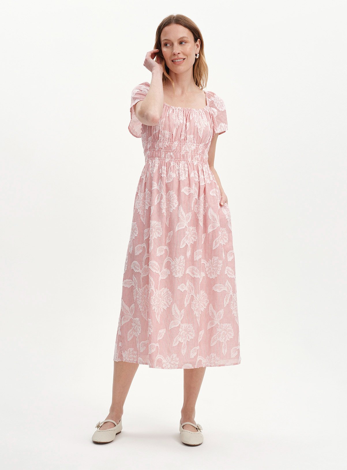 FINERY Maia Floral Stripe Shirred Waist Dress 14 - Image 3 thumbnail